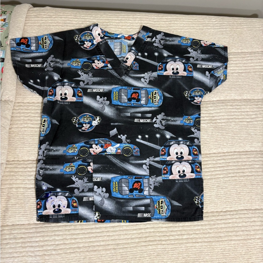 Mickey Mouse NASCAR  Scrub Top - Black & Blue